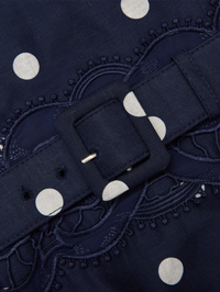 Navy Polka Dot Linen Midi Dress by SELF-PORTRAIT - View 5