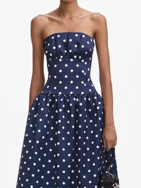 Navy Polka Dot Satin Midi Dress by SELF-PORTRAIT - View 3