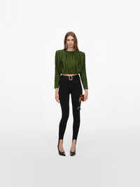 SELF-PORTRAIT Olive Jersey Gathered Top – Image 1