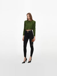SELF-PORTRAIT Olive Jersey Gathered Top – Image 2