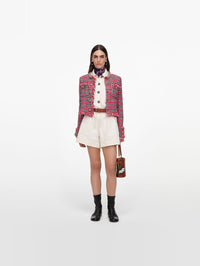 SELF-PORTRAIT Red Check Frayed Knit Jacket – Image 1