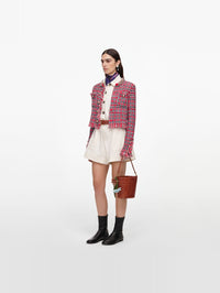 SELF-PORTRAIT Red Check Frayed Knit Jacket – Image 2
