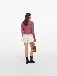 SELF-PORTRAIT Red Check Frayed Knit Jacket – Image 3