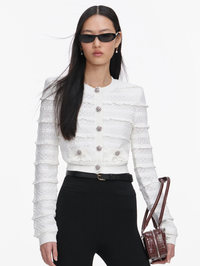White Pointelle Diamante Cardigan by SELF-PORTRAIT-White-AMY Atelier