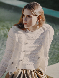 White Pointelle Diamante Cardigan by SELF-PORTRAIT - View 2