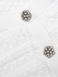 White Pointelle Diamante Cardigan by SELF-PORTRAIT - View 6