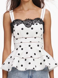 White Polka Dot Linen Top by SELF-PORTRAIT - View 3