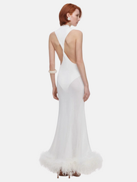 White Racer Back Feather Knit Midi Dress in White
