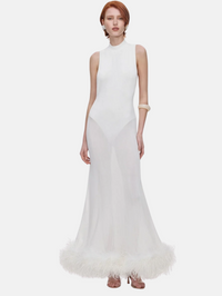 White Racer Back Feather Knit Midi Dress in White