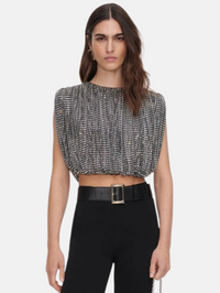 Silver Rhinestone Drape Top