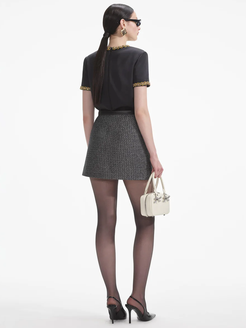 Black Satin Embellished Top