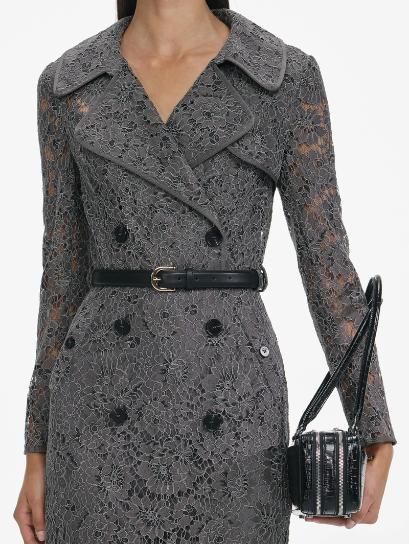 Grey Floral Lace Midi Dress