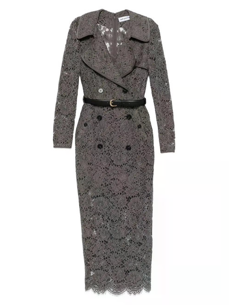 Grey Floral Lace Midi Dress