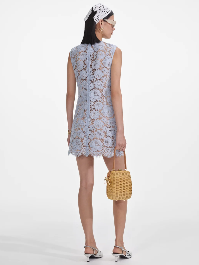 Blue Fine Lace Mini Dress