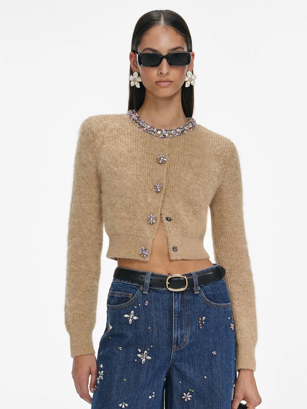 Brown Embellished Trim Cardigan