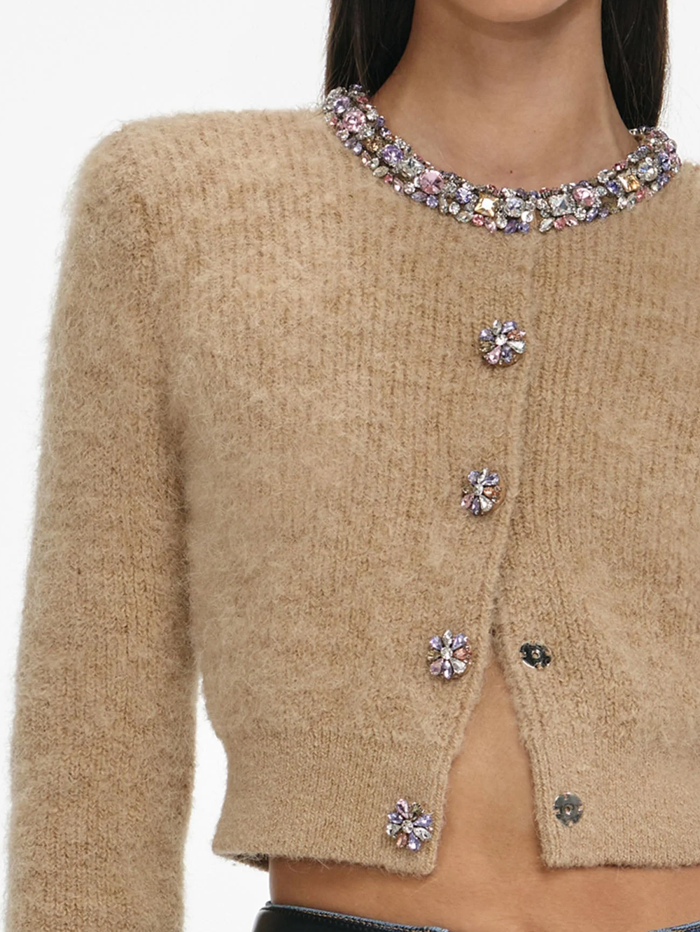 Brown Embellished Trim Cardigan