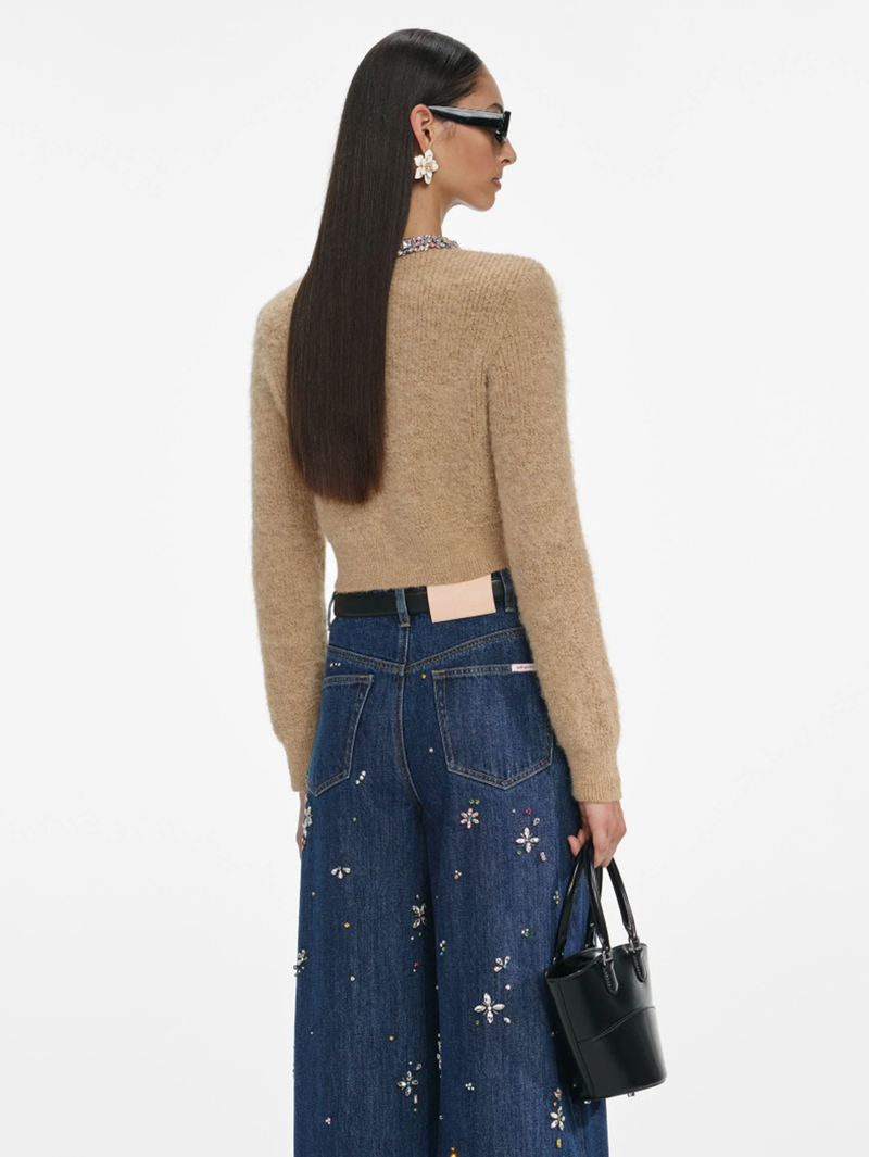 Brown Embellished Trim Cardigan