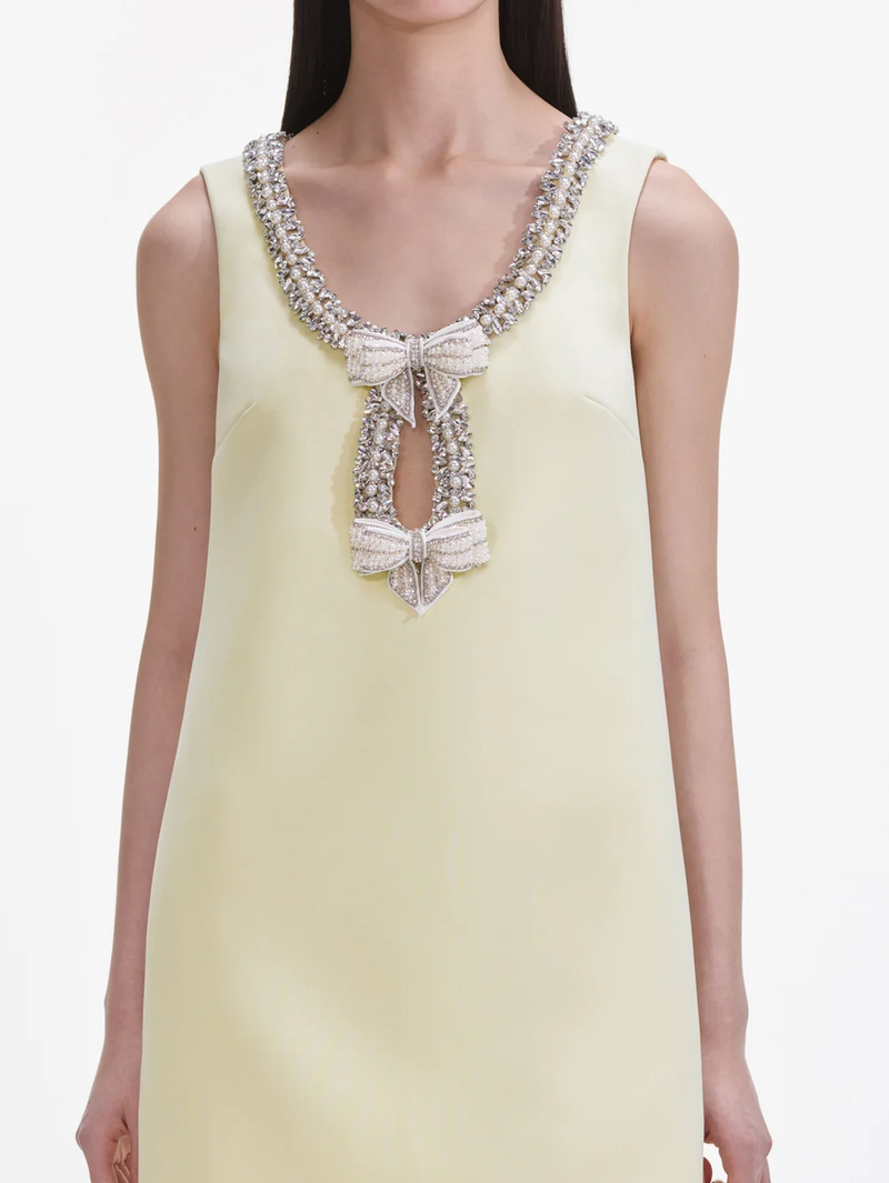 Yellow Crepe Bow Mini Dress