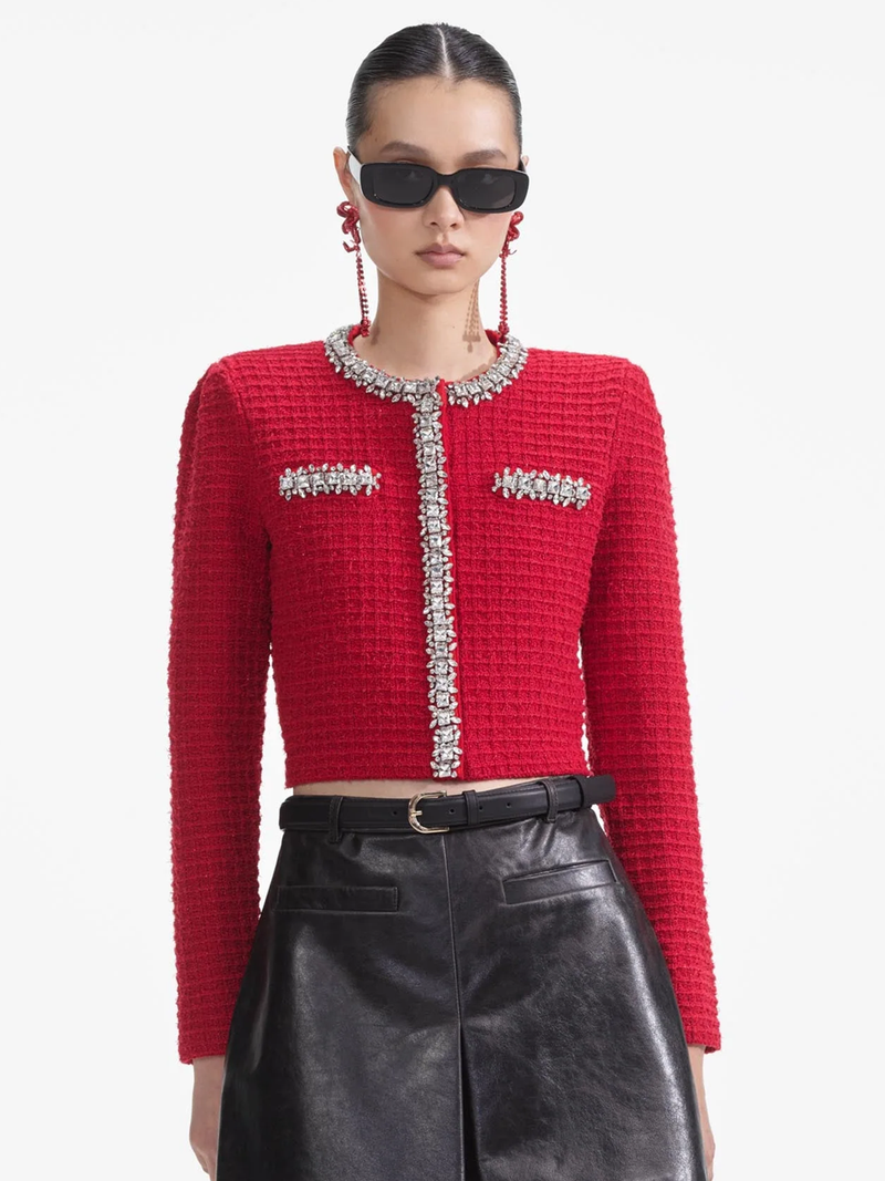 Red Textured Knit Cardigan