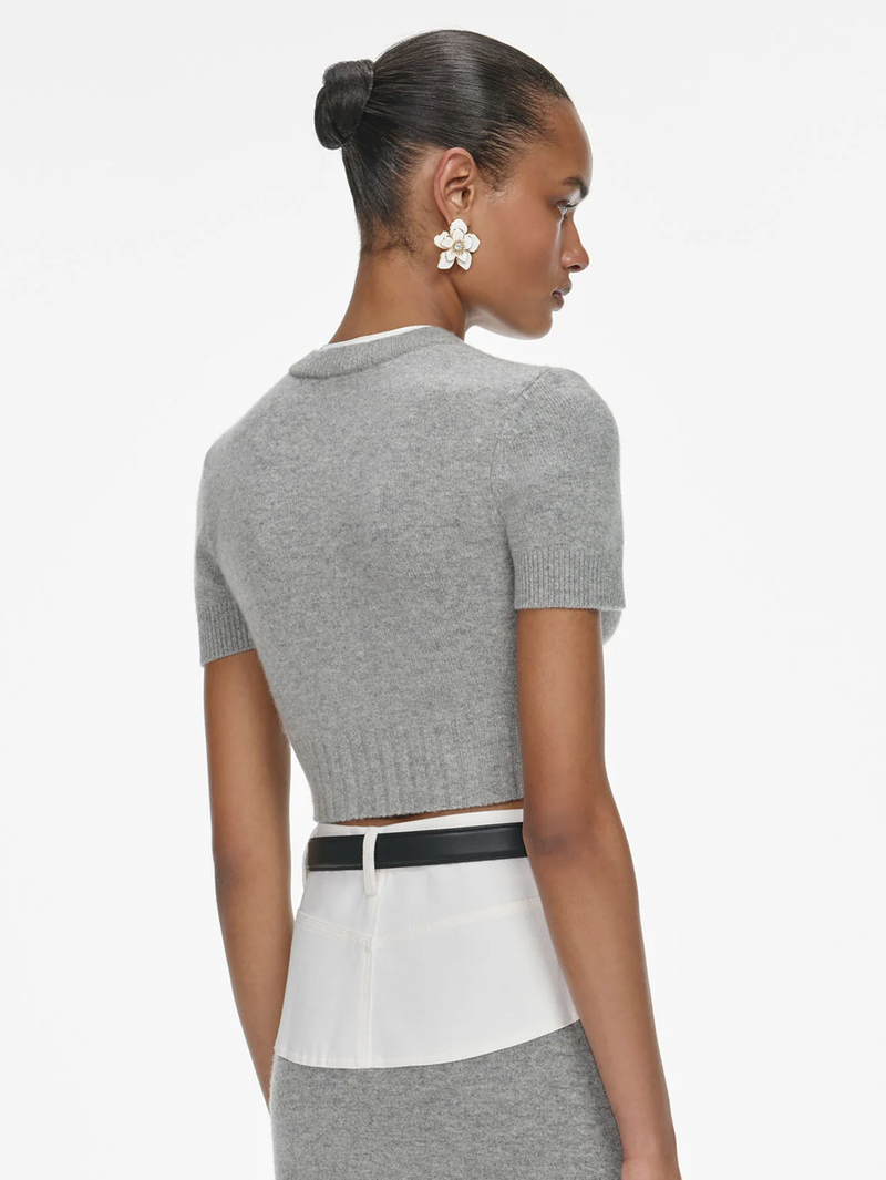 Grey Short Sleeve Knit Top