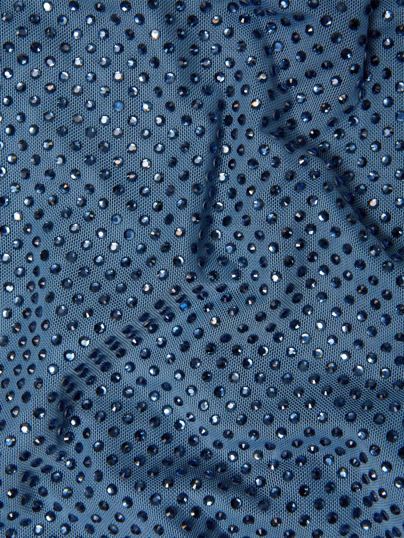 Blue Rhinestone Gathered Maxi Dress