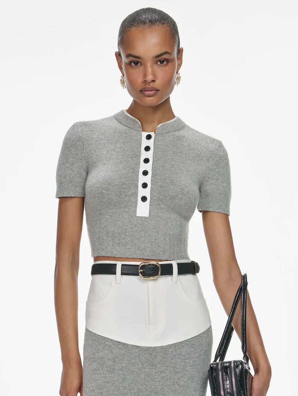 Grey Short Sleeve Knit Top