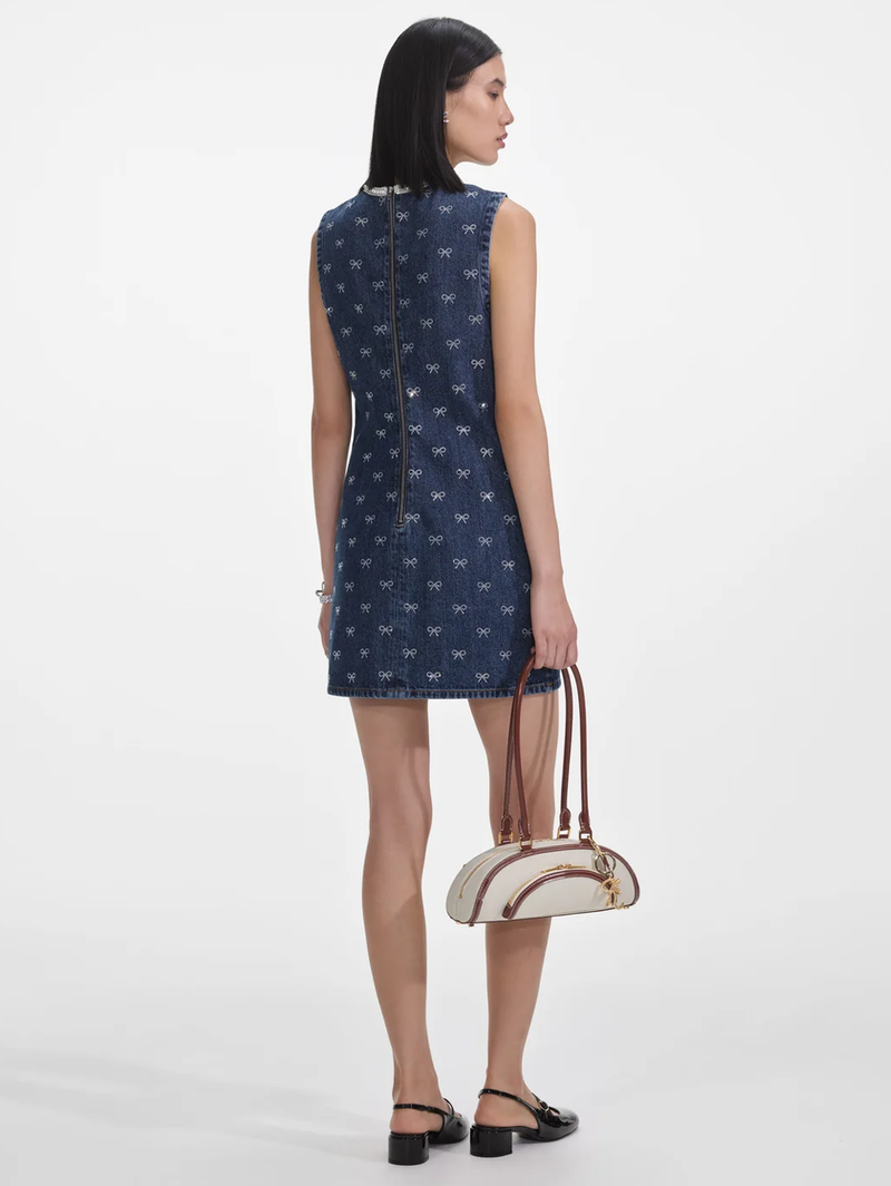 Denim Diamante Bow Mini Dress
