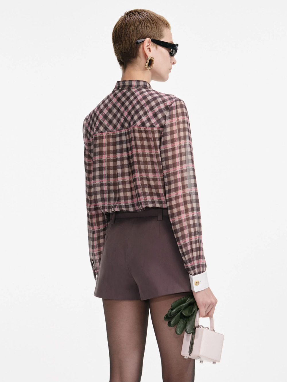 Brown Check Chiffon Blouse