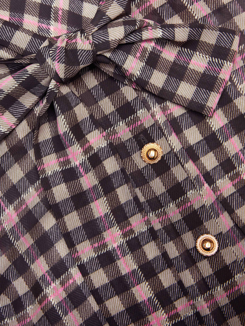 Brown Check Chiffon Blouse