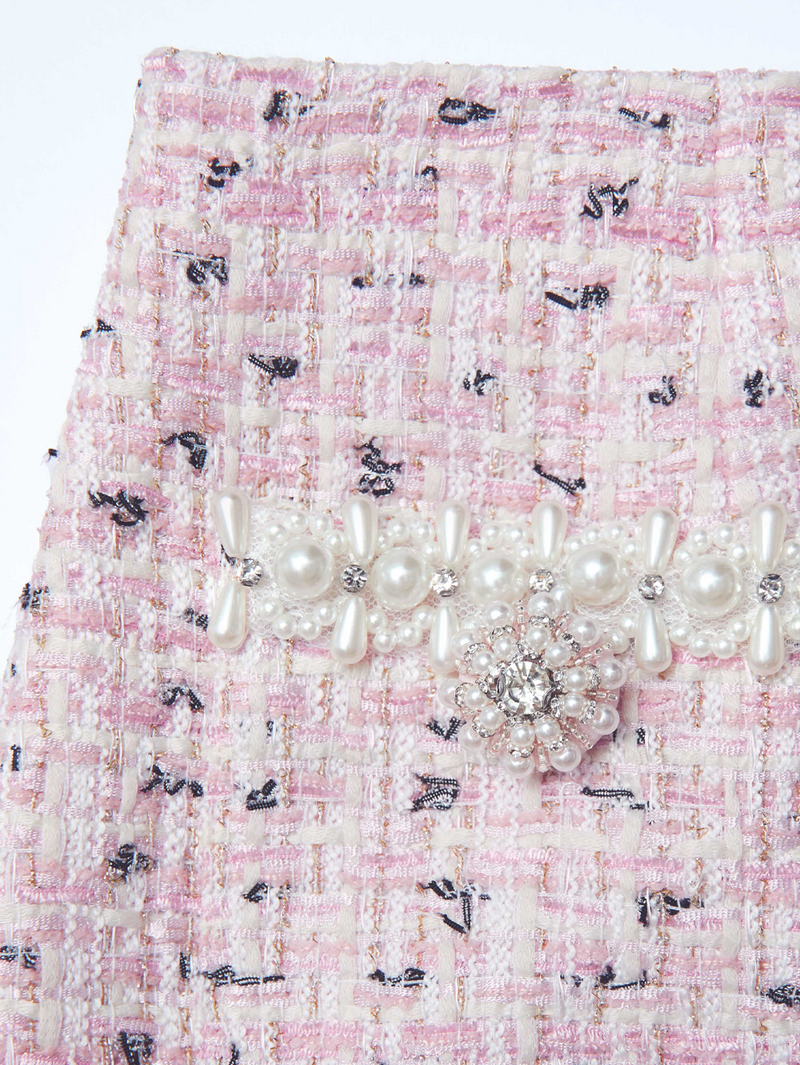 Pink Boucle Pearl Midi Skirt