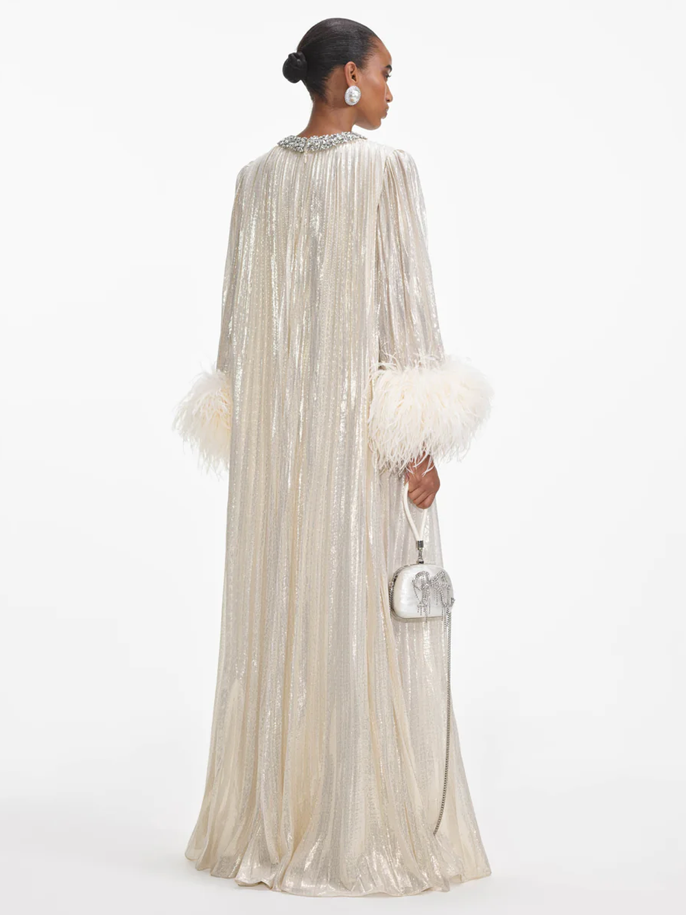 Gold Metallic Feather Maxi Dress