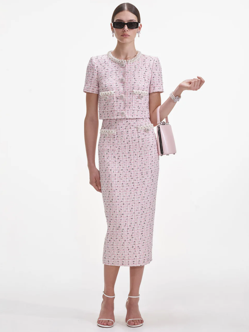 Pink Boucle Pearl Midi Skirt
