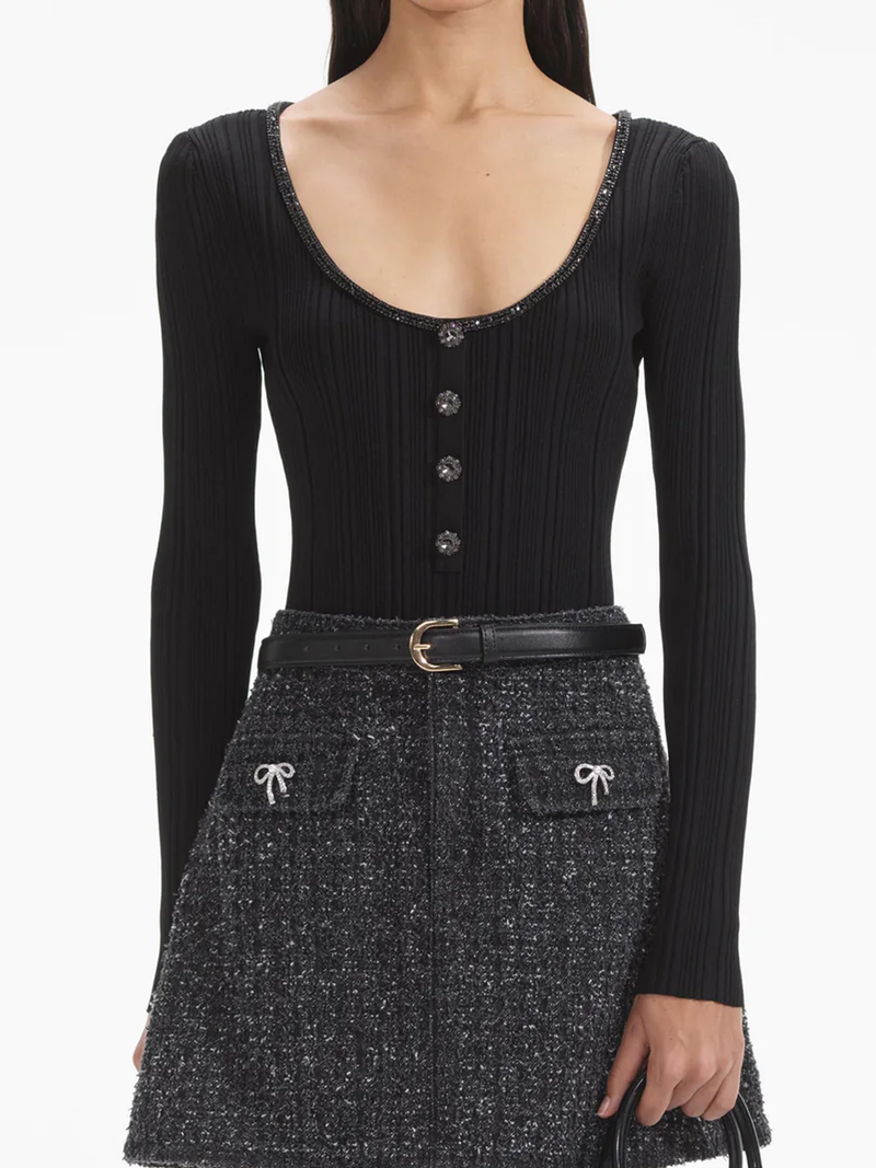 Black Embellished Knit Top