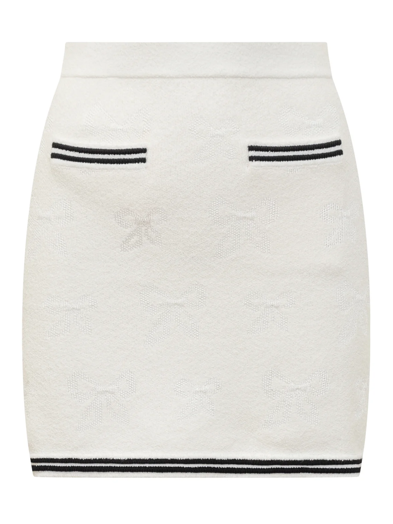 Cream Bow Jacquard Mini Skirt
