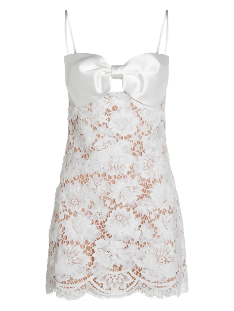 White Lace Bow Mini Dress