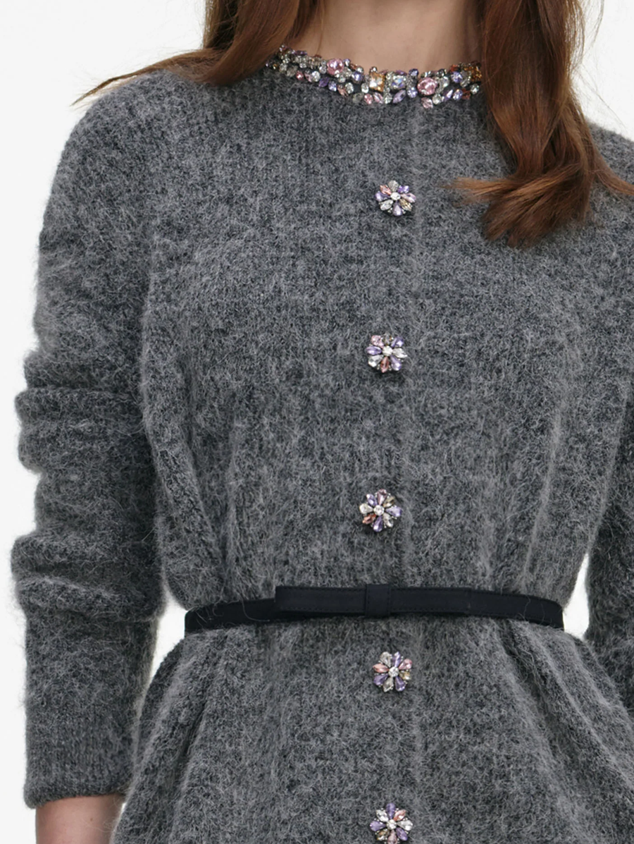 Charcoal Crystal Trim Cardigan – AMY Atelier