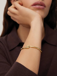 Slim Woven Square Bangle In High Polish Gold