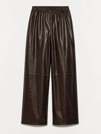 Flat lay front view of the SIMKHAI Corrine Leather Pant in Dark Chocolate with elastic waist