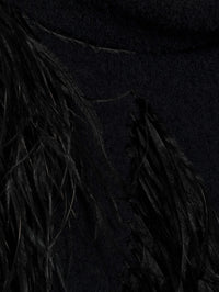 Detail of the ostrich feathers and fine knit on the SIMKHAI Elinor Feather Top in Black.
