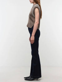Side view of the SIMKHAI Joanae Embellished Pullover in Birch Melange showing the armhole trim.