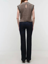 Back view of the SIMKHAI Joanae Embellished Pullover in Birch Melange with a keyhole at the neck.