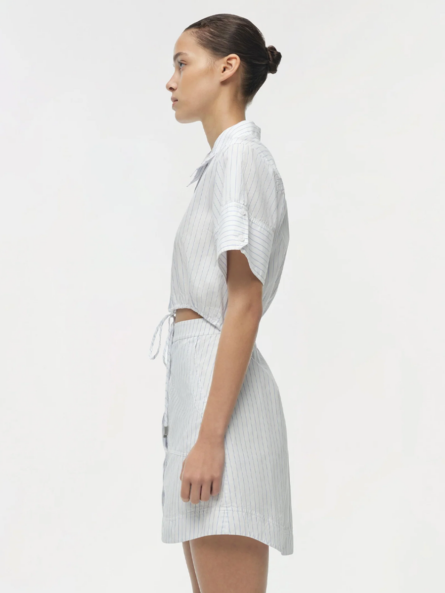 marcy short sleeve mini shirt dress in white simkhai Marcy Cotton Mini Shirt Dress SIMKHAI