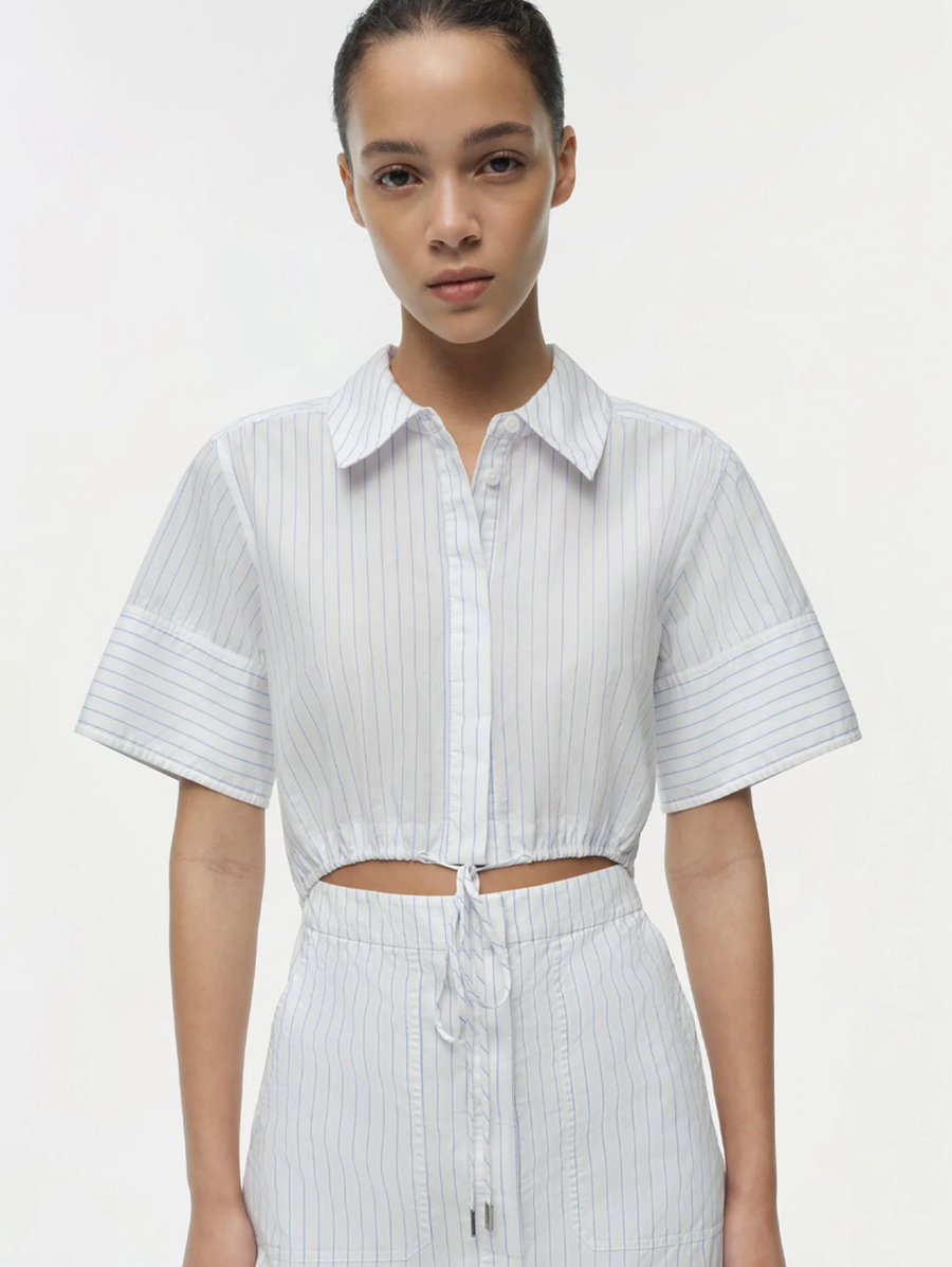 marcy short sleeve mini shirt dress in white simkhai Marcy Cotton Mini Shirt Dress AMY Atelier