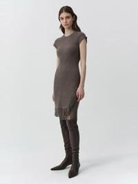 SIMKHAI Margot Short Sleeve Mini Dress in Mushroom Melange – Image 2