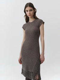 SIMKHAI Margot Short Sleeve Mini Dress in Mushroom Melange – Image 3