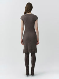 SIMKHAI Margot Short Sleeve Mini Dress in Mushroom Melange – Image 4