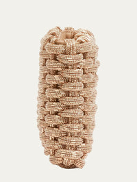 Side view of the SIMKHAI Morgan Clutch in gold with woven metallic cords and zip top.