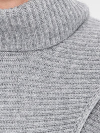 Close-up of the ribbed wool and cashmere knit on the SIMKHAI Orlienne turtleneck in Grey Melange.