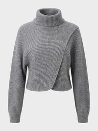 Flat lay of the SIMKHAI Orlienne asymmetrical turtleneck sweater in Grey Melange.