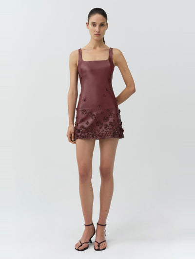 Talen Leather Mini Dress in Fig